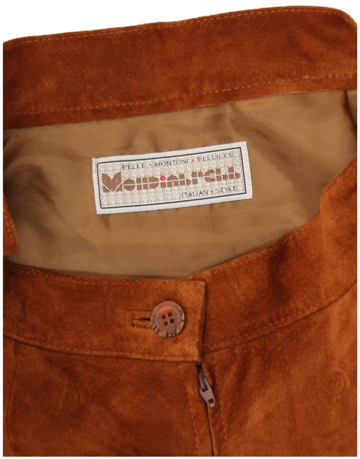 Gonna vintage in pelle scamosciata da donna W28 in pelle marrone medio