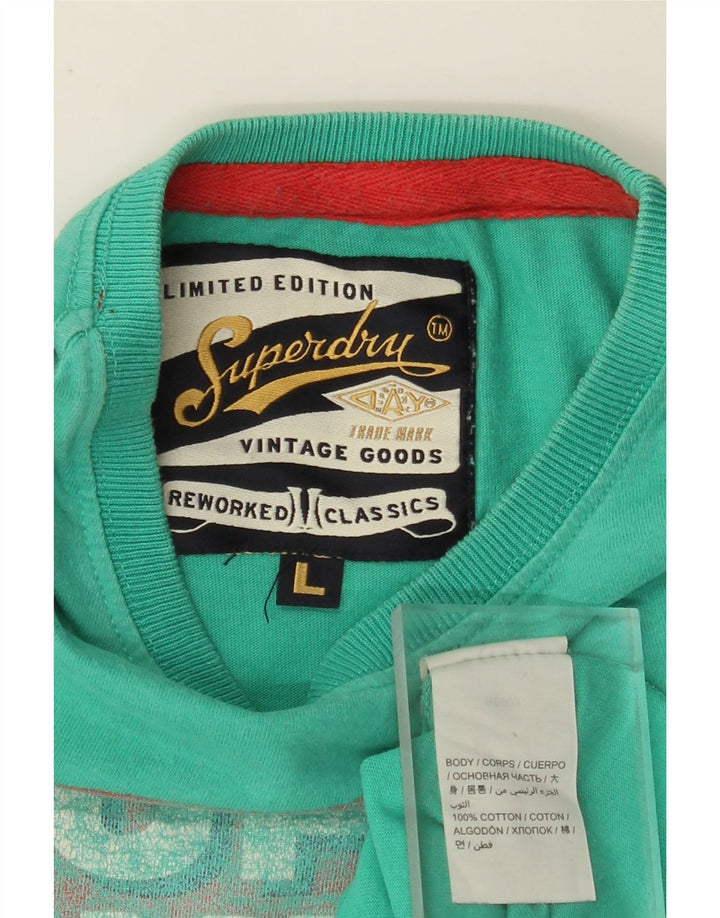 T-shirt grafica da uomo SUPERDRY Top grande in cotone turchese