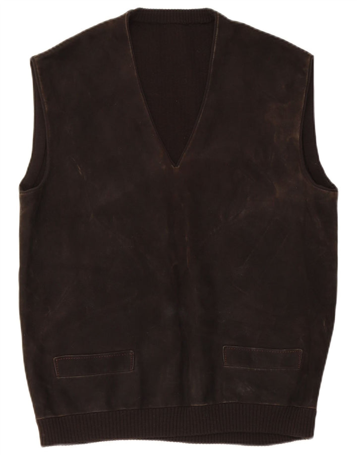 Canotta vintage da uomo in pelle scamosciata IT 48 piccola marrone