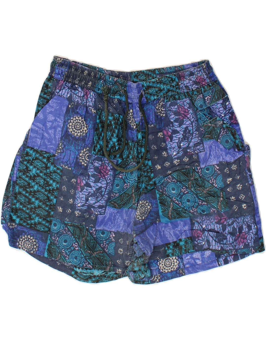 MOON BEACH Mens Swimming Shorts Small  Navy Blue Patchwork Vintage Moon Beach and Second-Hand Moon Beach from Messina Hembry 