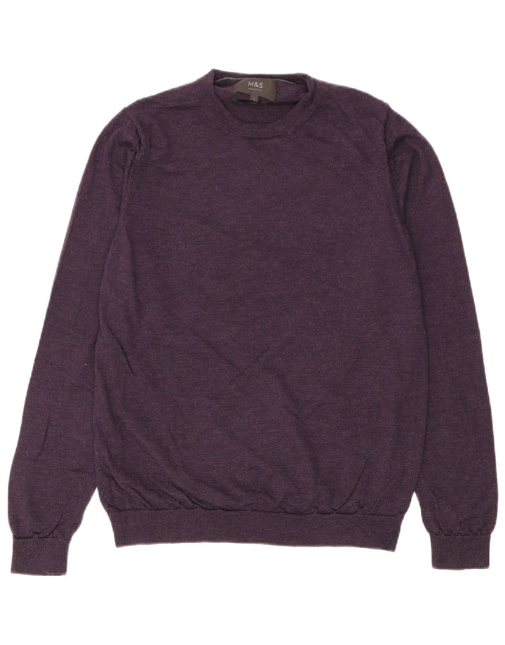 Maglione maglione girocollo da uomo Marks & Spencer grande lana viola
