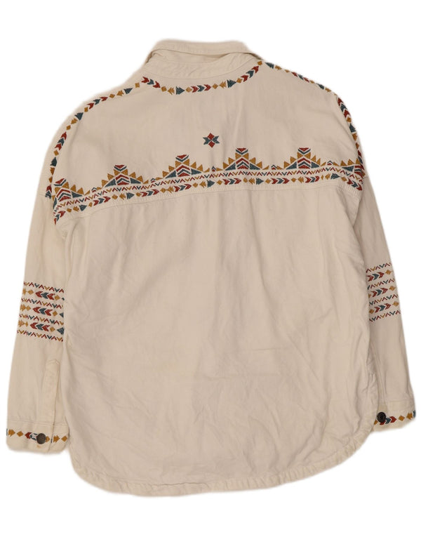 Camicia oversize da donna Zara UK 10 piccola in cotone geometrico bianco