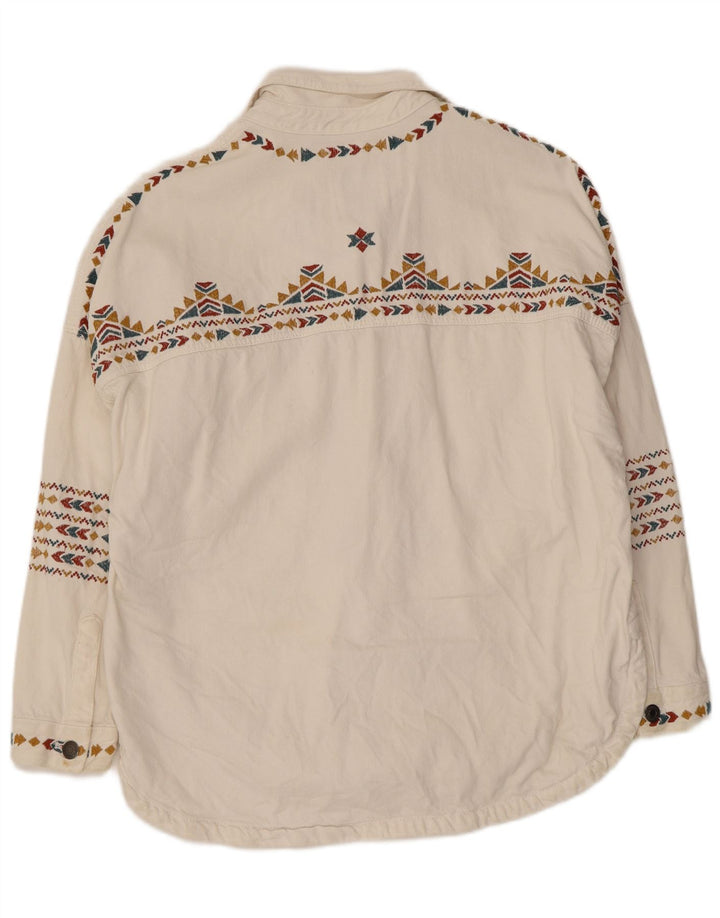 Camicia oversize da donna Zara UK 10 piccola in cotone geometrico bianco