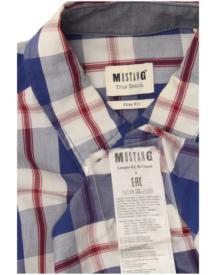 Camicia slim fit da uomo Mustang in cotone a quadri piccoli blu