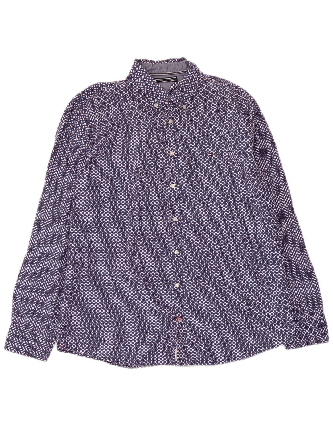 Camicia da uomo Tommy Hilfiger XL in cotone geometrico blu navy