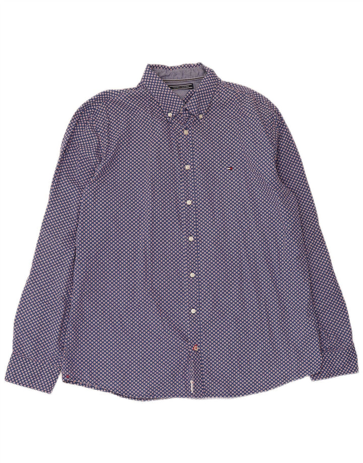 Camicia da uomo Tommy Hilfiger XL in cotone geometrico blu navy