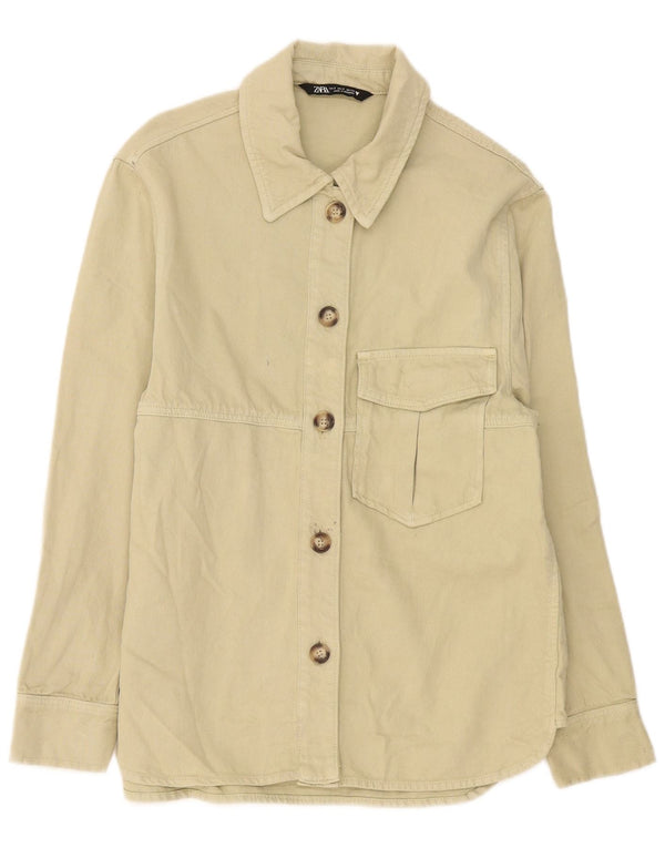Camicia in denim oversize da donna Zara UK 10 piccola in cotone beige