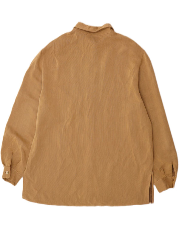 Camicia lunga da donna vintage UK 16 grande in viscosa beige