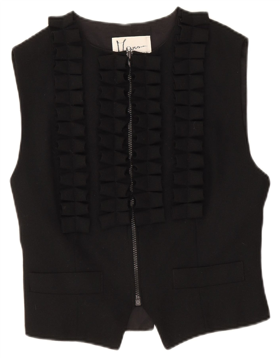 Gilet da donna vintage UK 16 piccolo in lana nera