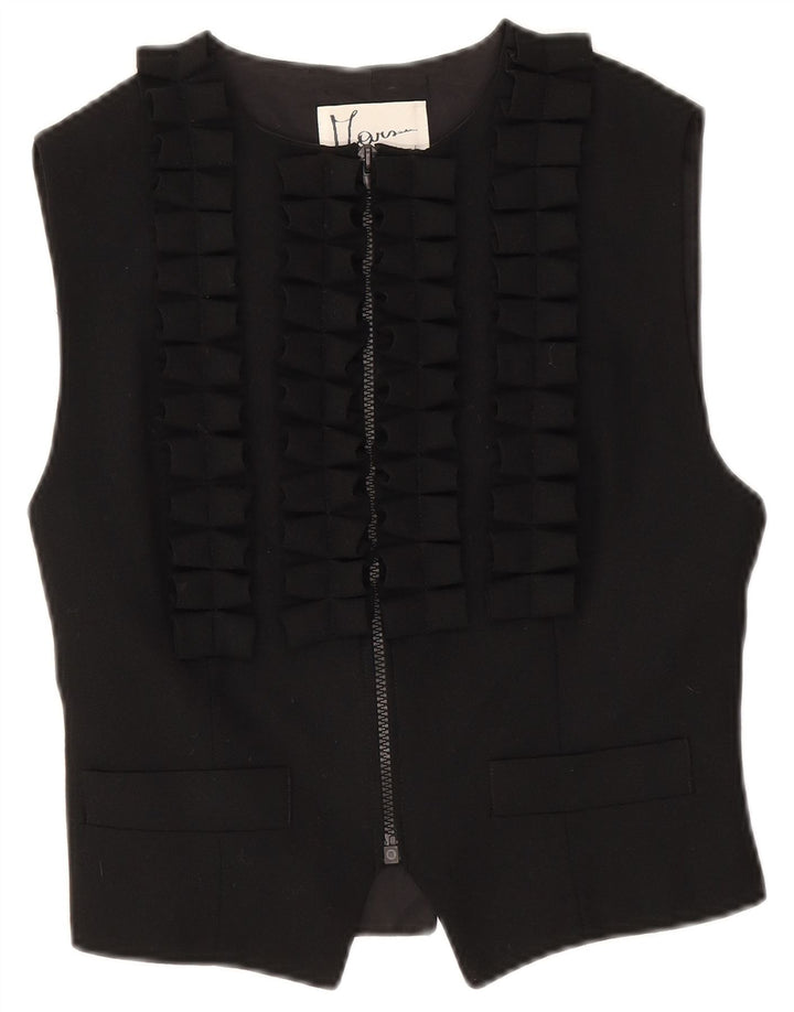 Gilet da donna vintage UK 16 piccolo in lana nera