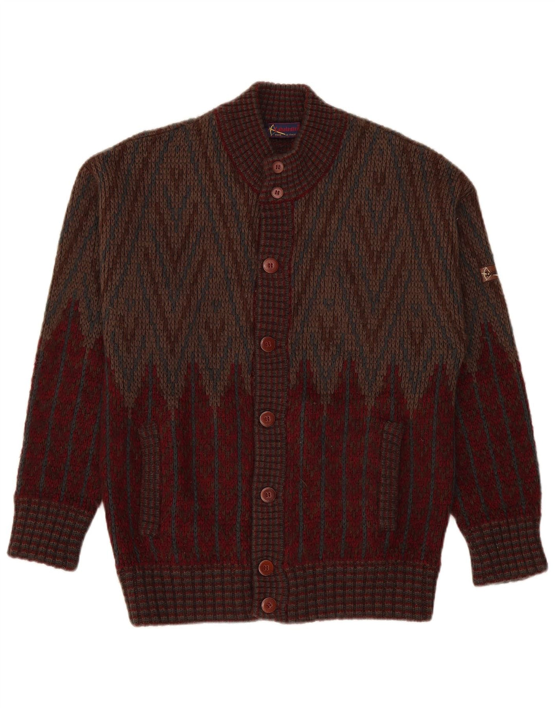 Maglione cardigan da uomo vintage geometrico bordeaux medio
