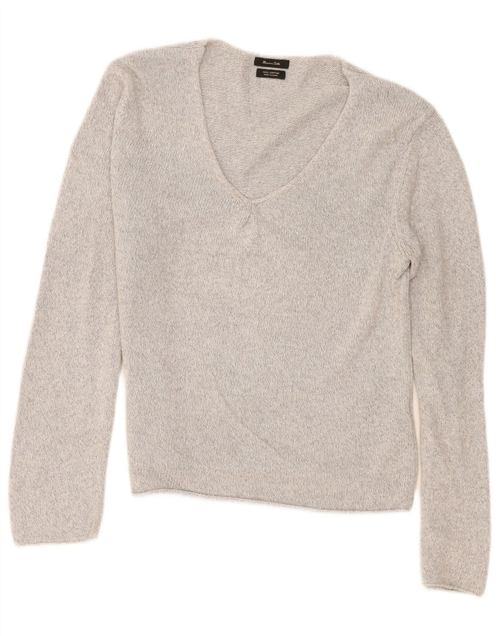 Maglione da donna con scollo a V Massimo Dutti UK 14 Cotone screziato grigio medio