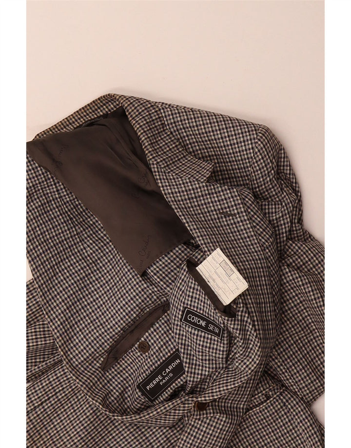 PIERRE CARDIN Mens 2 Button Blazer Jacket IT 48 Medium Grey Check Cotton