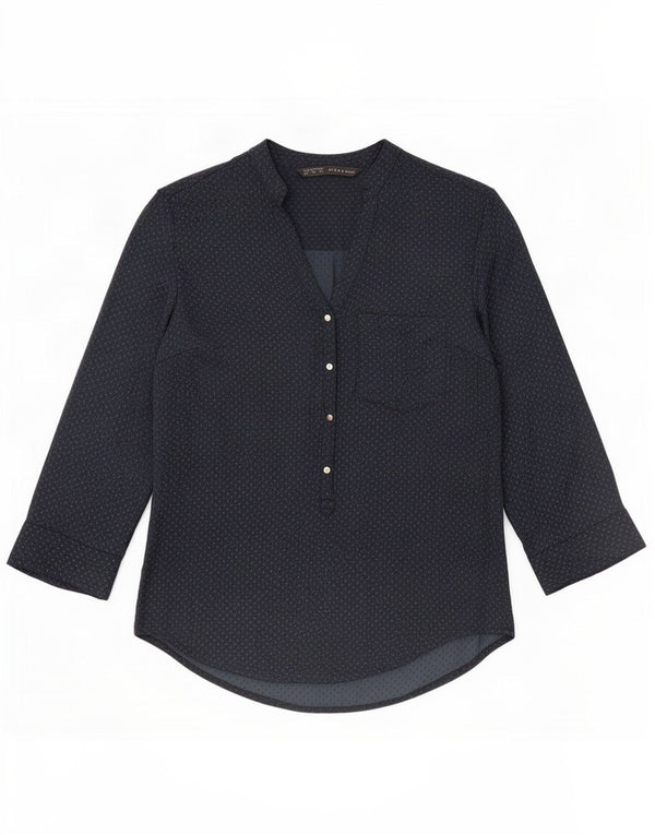 Top Zara da donna con maniche a 3/4, taglia UK 14, blu navy medio maculato
