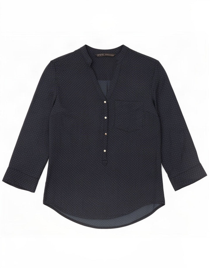 Top Zara da donna con maniche a 3/4, taglia UK 14, blu navy medio maculato