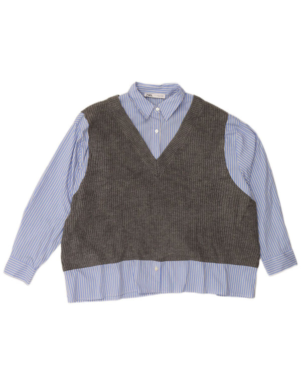 ZARA Maglia Canotta Oversize da Donna in Maglia UK 6 XS Blu a Righe