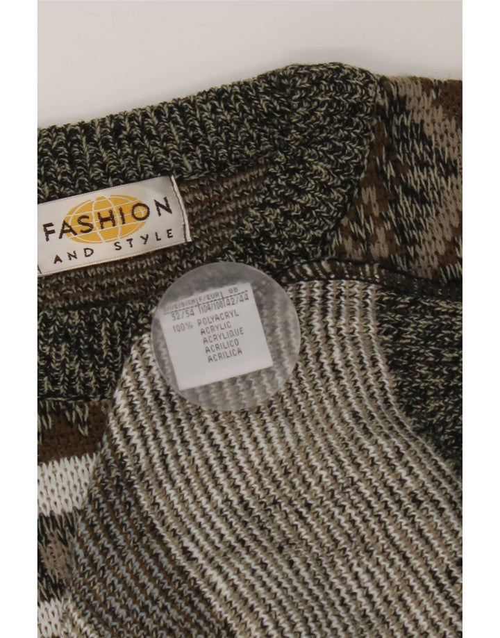 Maglione vintage da uomo girocollo IT 42/44 grande grigio geometrico