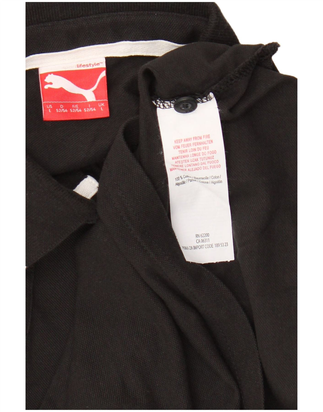 Polo Puma da uomo grande in cotone nero