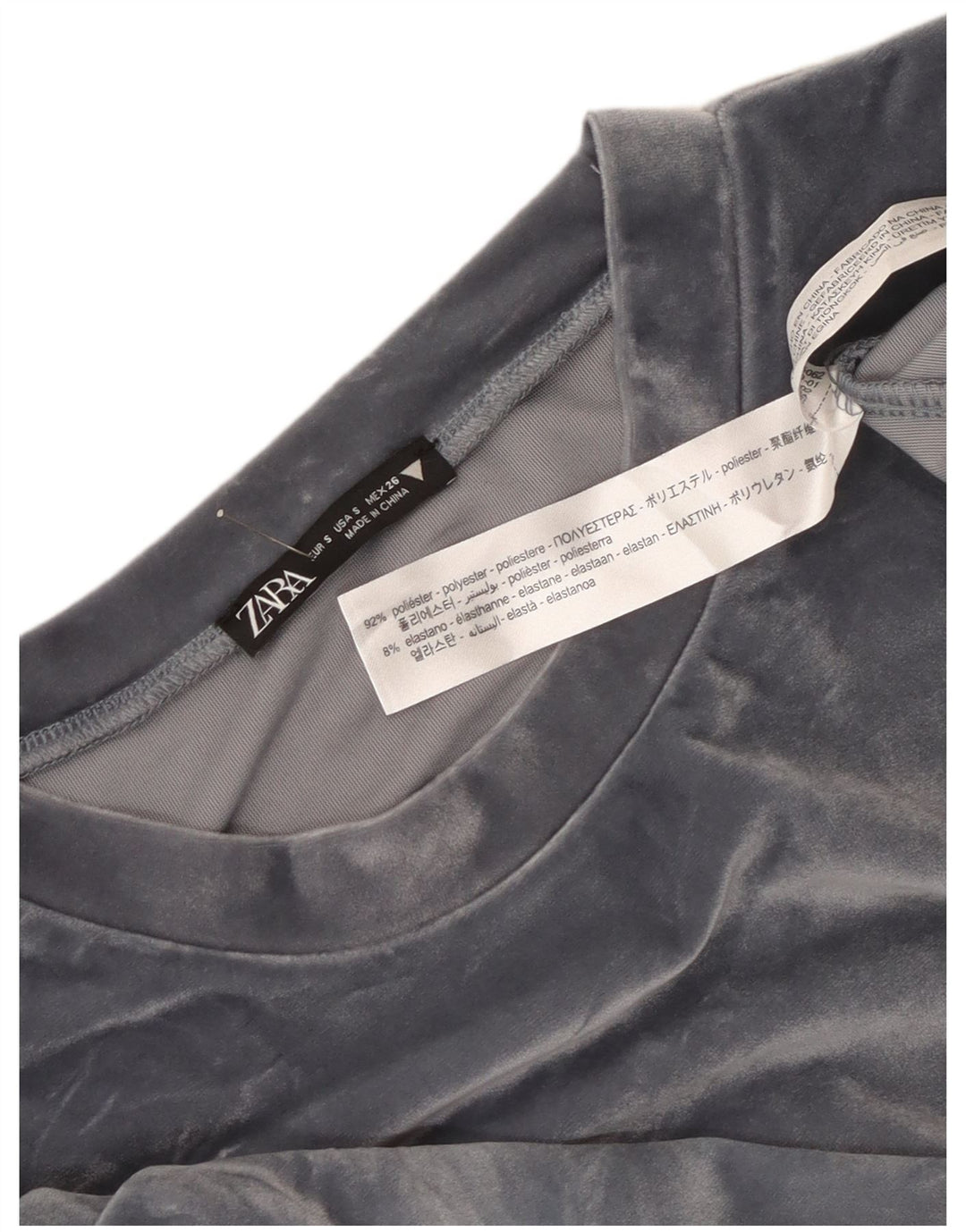 Felpa oversize in velluto corto da donna Zara UK 10 piccola grigia