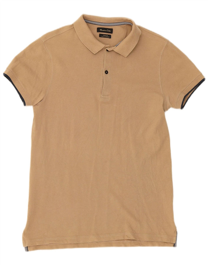 Polo da uomo slim fit Massimo Dutti in cotone beige medio