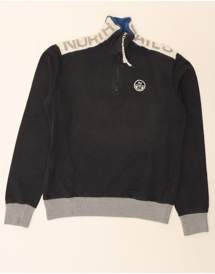 Felpa North Sails da uomo con collo con zip grafica, maglione color grigio medio