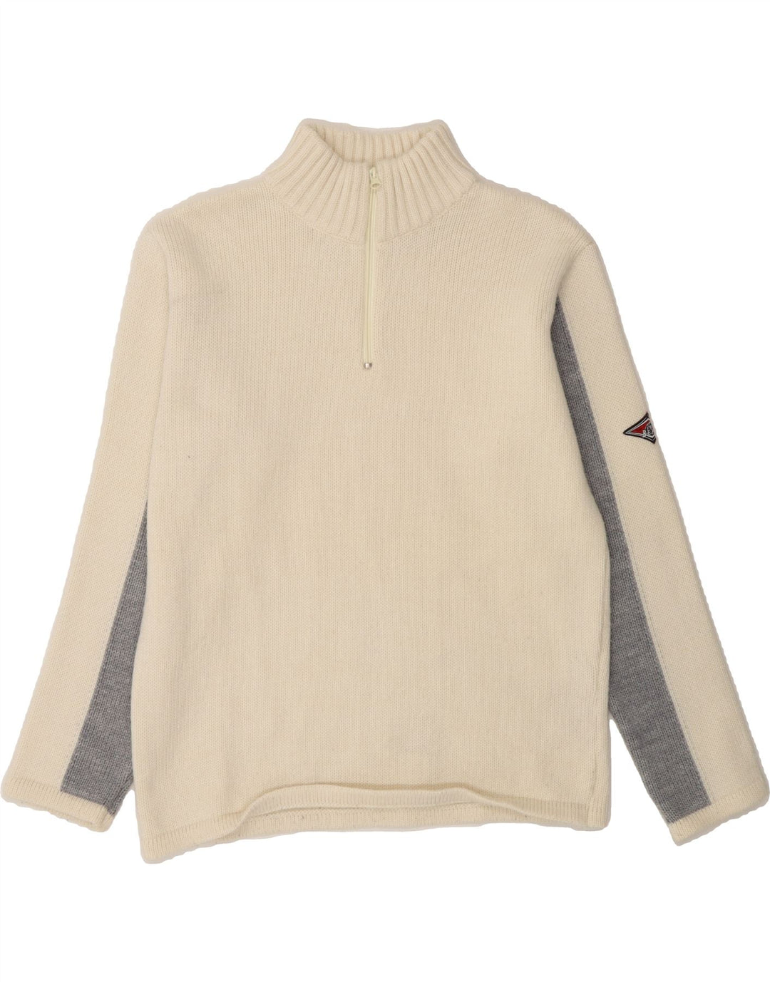 BEAR Mens Zip Neck Jumper Sweater Medium Off White Colourblock Acrylic Vintage Bear and Second-Hand Bear from Messina Hembry 