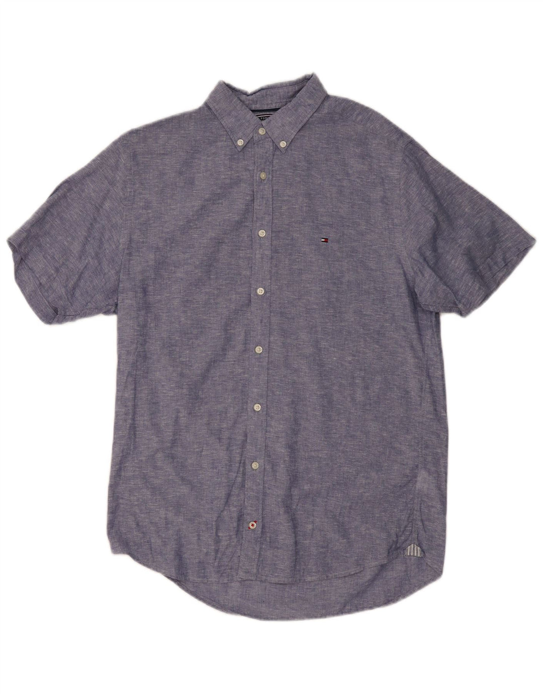 TOMMY HILFIGER Camicia a maniche corte da uomo in cotone screziato blu medio
