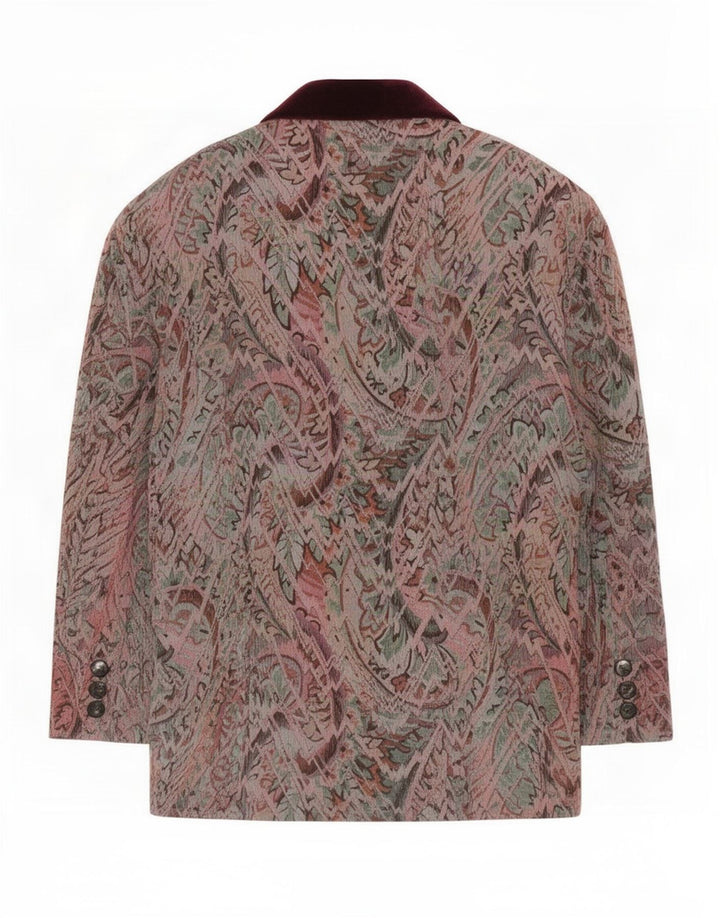Giacca blazer da donna vintage con motivo astratto a 2 bottoni EU 42 grande bordeaux