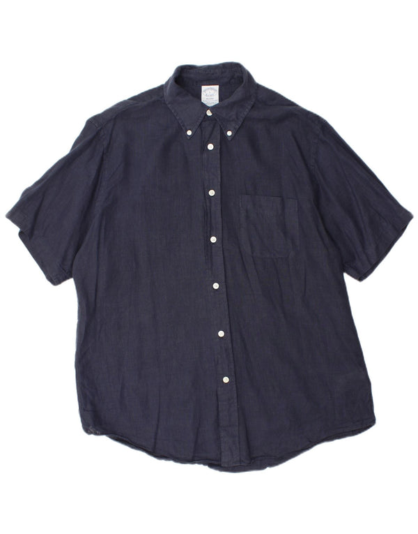 Camicia a maniche corte da uomo Brooks Brothers Large in lino blu navy