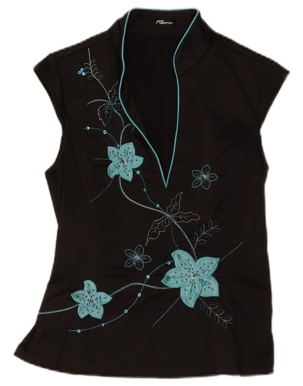 Camicetta da donna Jane Norman Top UK 12 Poliestere floreale nero medio