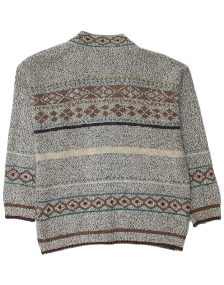 Maglione cardigan da uomo VINTAGE grigio medio Fair Isle