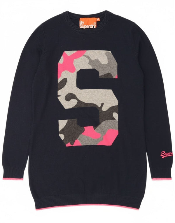 Maglione maglione girocollo da donna lungo Superdry UK 12 medio blu navy