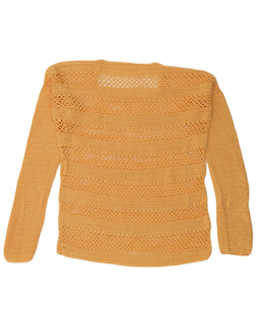 Top camicetta vintage da donna all'uncinetto UK 14 grande giallo