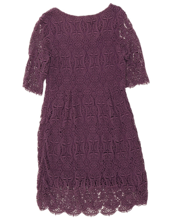 MONSOON Womens Crochet 3/4 Sleeve Sheath Dress UK 14 Medium Purple Floral