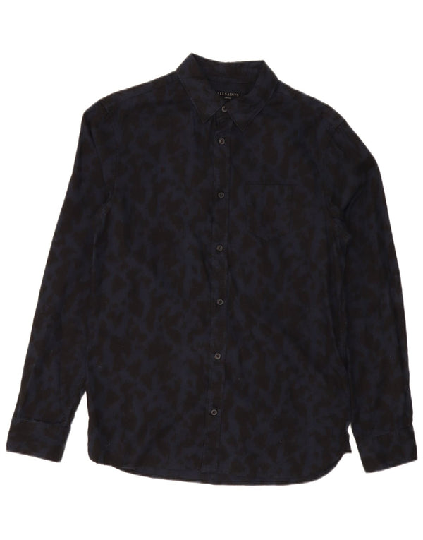 Camicia da uomo ALL SAINTS piccola in cotone con stampa animalier blu navy
