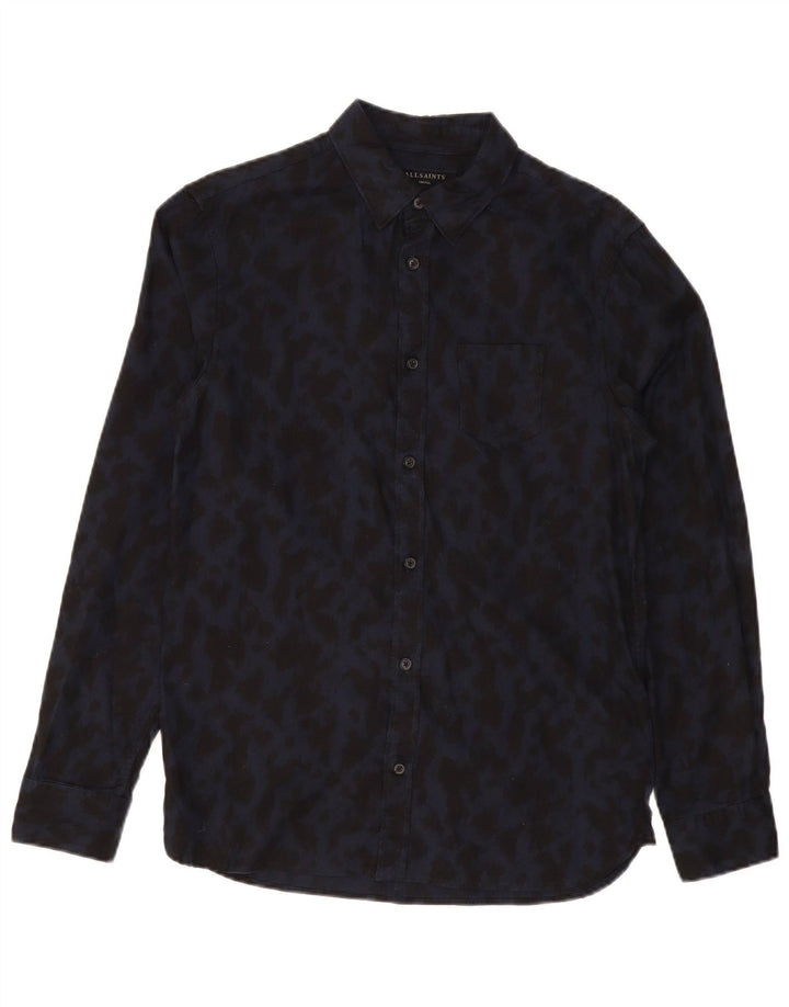 Camicia da uomo ALL SAINTS piccola in cotone con stampa animalier blu navy