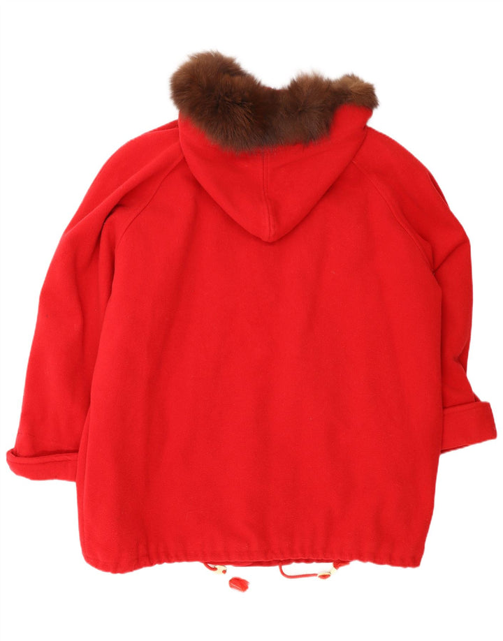 Cappotto oversize con cappuccio da donna vintage UK 14 lana rossa media