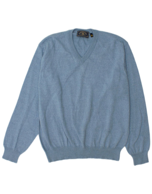 Maglione da uomo con scollo a V Navigare, grande lana merino blu