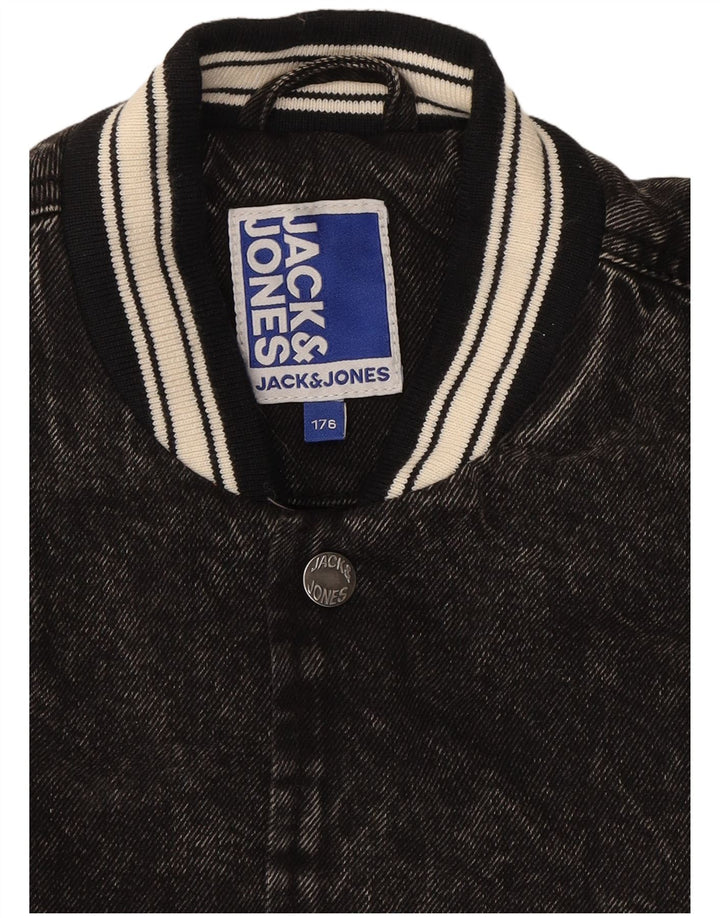JACK & JONES Boys Graphic Denim Varsity Jacket 15-16 Years Black Cotton