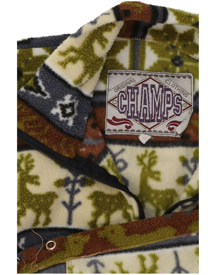 Maglione in pile vintage da uomo con zip e collo, Fair Isle, colore medio multicolore