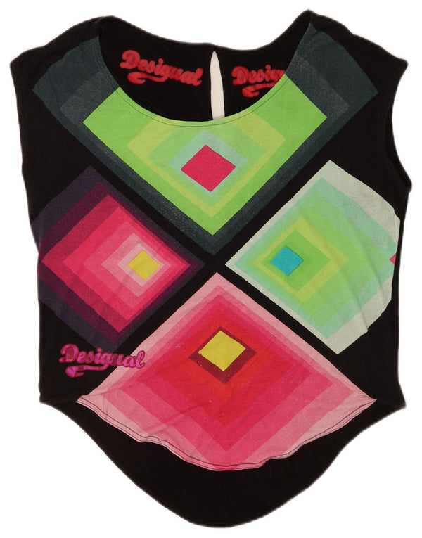 Desigual Gilet grafico oversize da donna UK 6 XS Nero geometrico