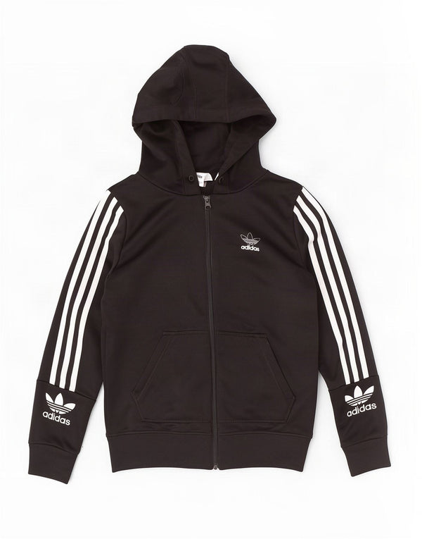 Felpa con cappuccio e zip grafica da donna Adidas UK 6 XS poliestere nero