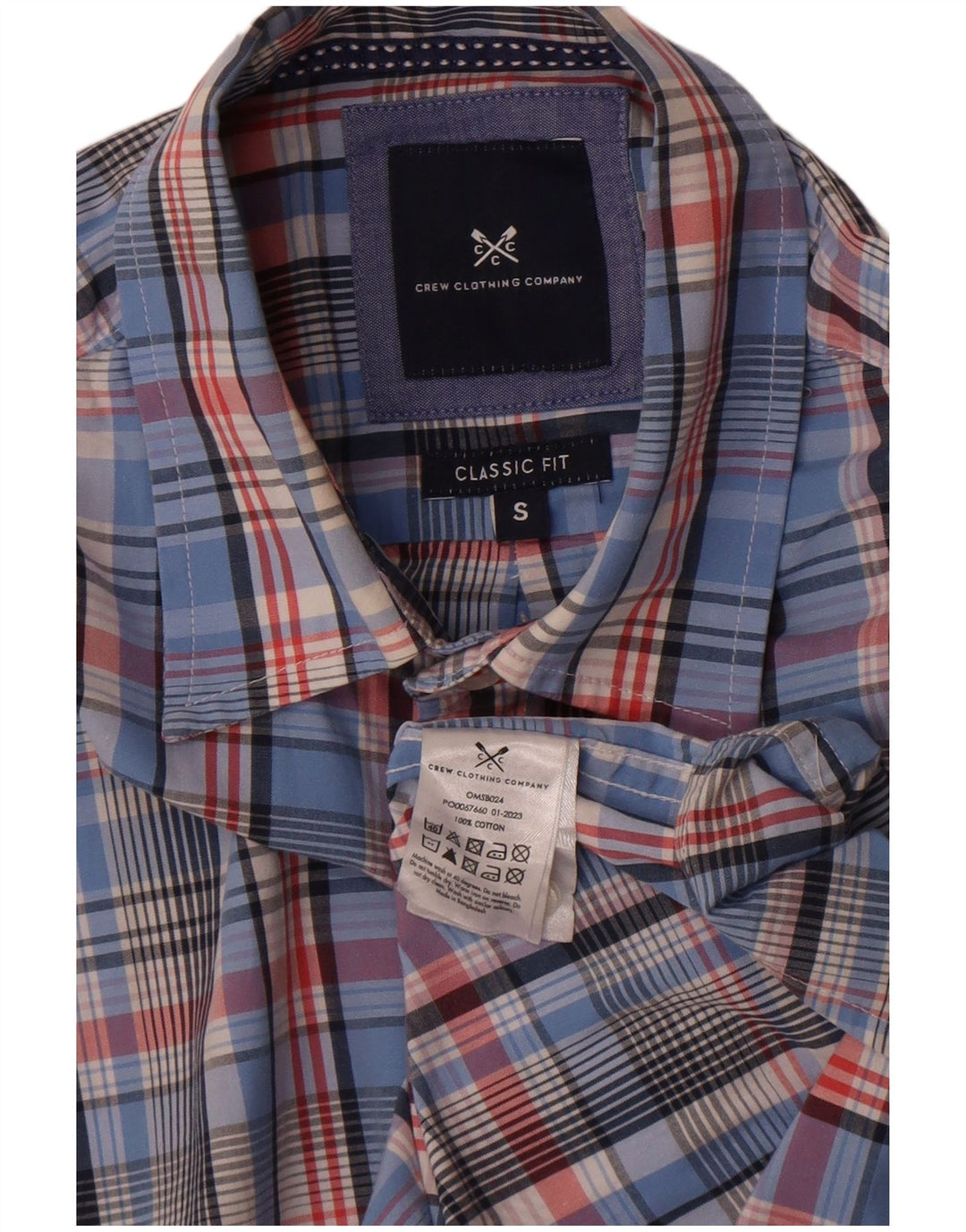 Crew Clothing Camicia da uomo dalla vestibilità classica, in cotone a quadri blu piccolo