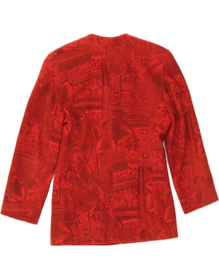 VINTAGE Womens Longline Abstract Pattern Blazer Jacket UK 14 Medium Red Vintage Vintage and Second-Hand Vintage from Messina Hembry 