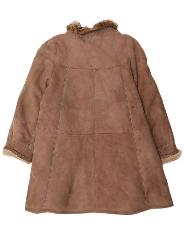 Cappotto in shearling vintage da donna UK 18 XL Marrone