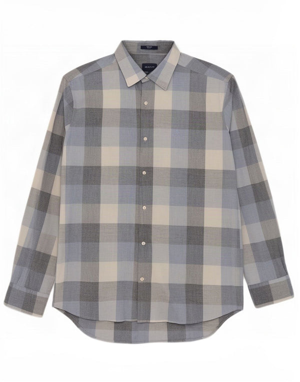 Gant Camicia da uomo vestibilità regolare taglia 41/42 16 1/2 grande cotone a quadretti blu