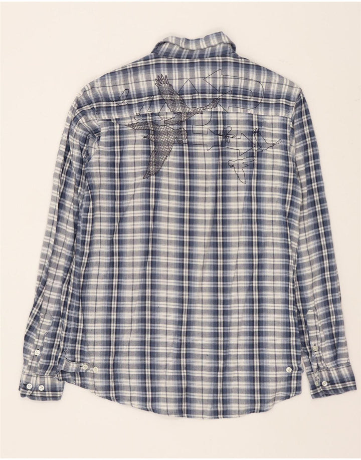 Route 66 Mens Graphic Flannel Shirt Medium Blue Check Cotton