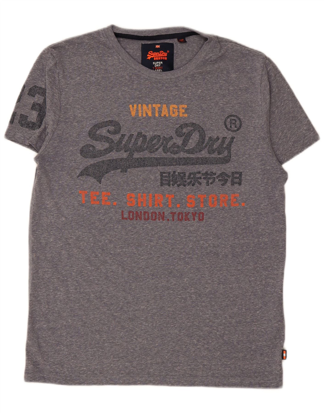 T-shirt grafica da uomo SUPERDRY Top grande in cotone chiazzato grigio