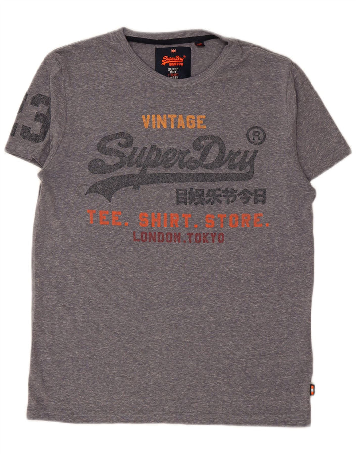 T-shirt grafica da uomo SUPERDRY Top grande in cotone chiazzato grigio