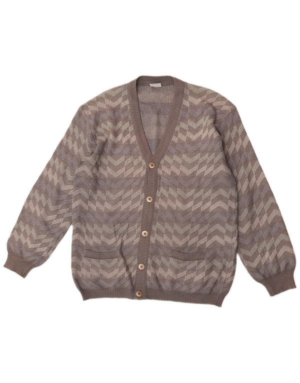 Maglione cardigan da uomo Bernardini in lana a righe grigio medio